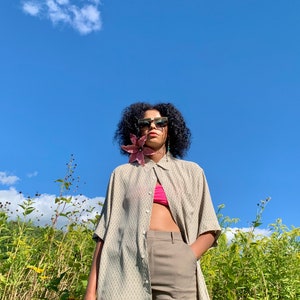 Silk argyle print button down