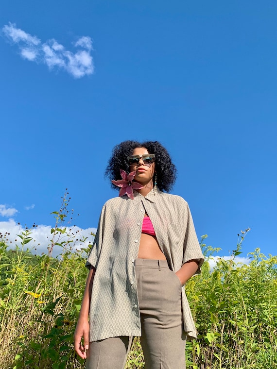 Silk argyle print button down - image 1