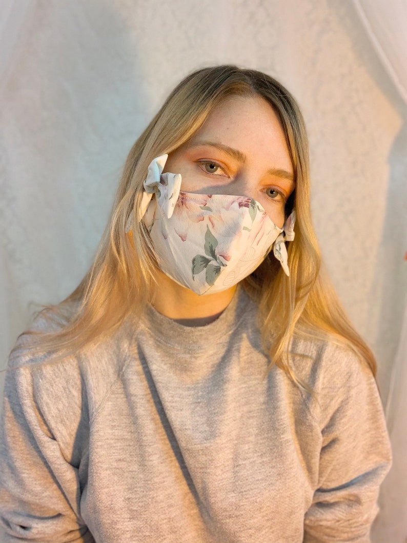 Handmade bow floral face mask image 1