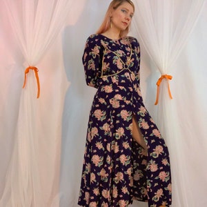 Long sleeve floral yoke maxi dress image 1