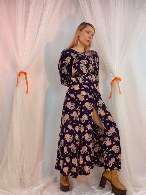 Long sleeve floral yoke maxi dress