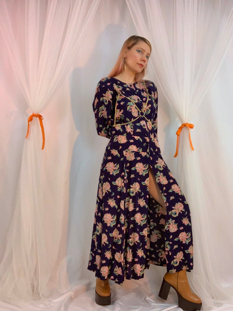Long sleeve floral yoke maxi dress image 1