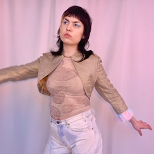Upcycled organza ruffle buckle jacket