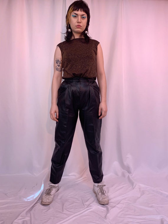 Pleated 80’s leather high rise pants