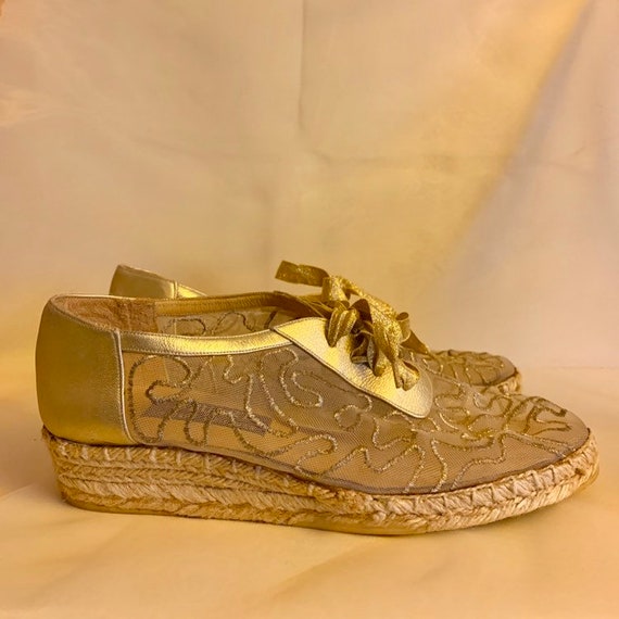 Stuart Weitzman organza gold espadrilles