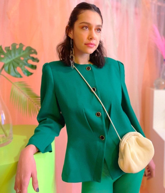 Puff sleeve kelly green blazer