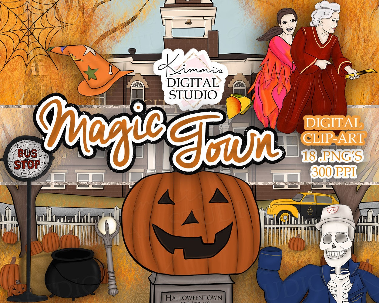 Magic Town Hand-drawn Clip-Art Halloweentown Clipart | Etsy