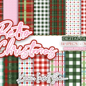 Retro Christmas SEAMLESS Digital Paper Pack, 14 Digital Papers, Digital Scrapbook Paper, Wallpaper, Backdrop, Patterns, Seamless, Vintage