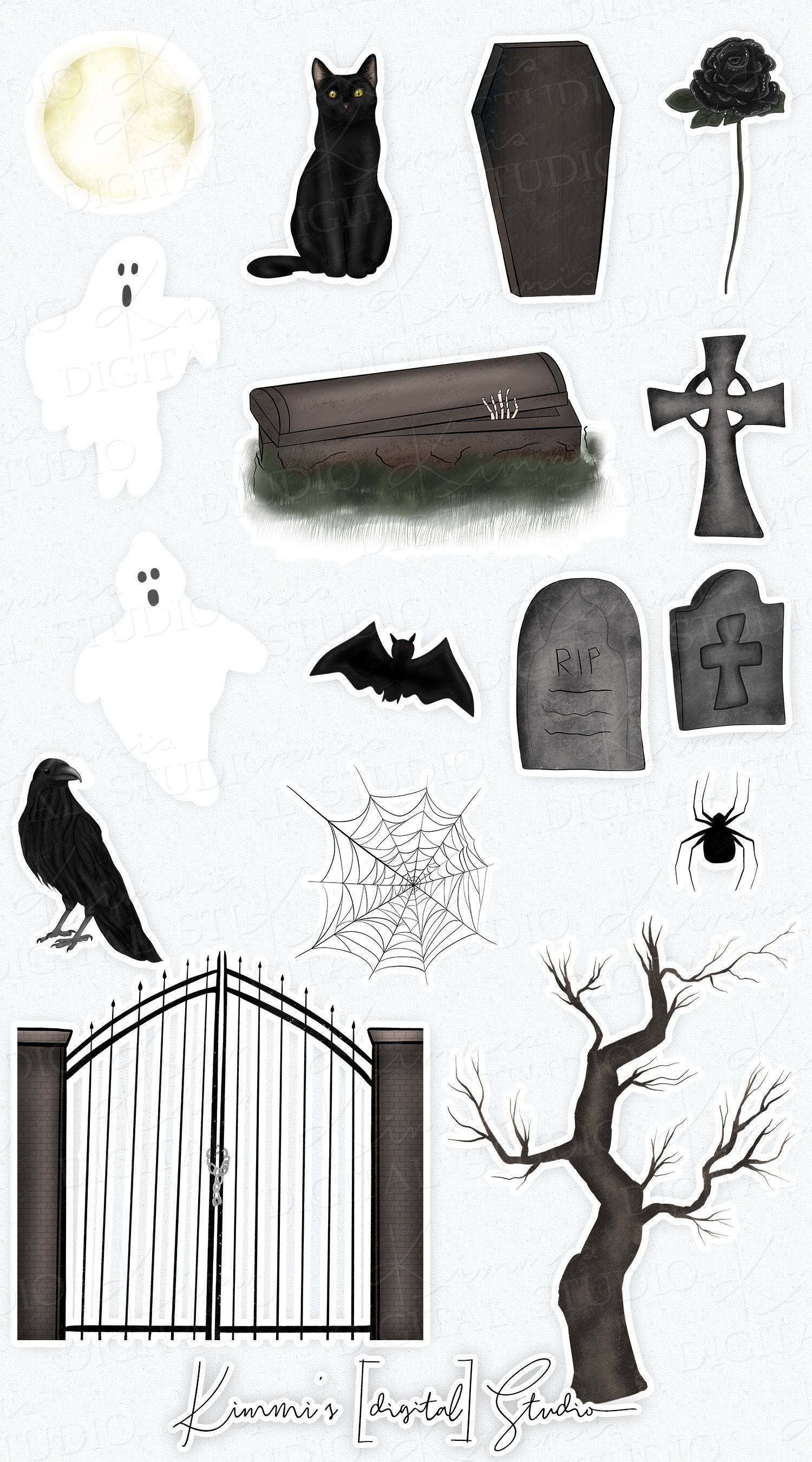 Haunted Cemetery Hand-drawn Clip-Art Halloween Spooky - Etsy