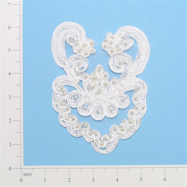 Ivory and Pearl Vintage Lace Double Heart In Soutache Applique by Expo Bodice Applique, DIY Sewing Wedding Dress-Neo Victorian-Haberdashery