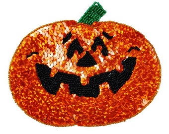 Jonathan Pumpkin Beaded Sequin Applique/Patch 6" x 5"