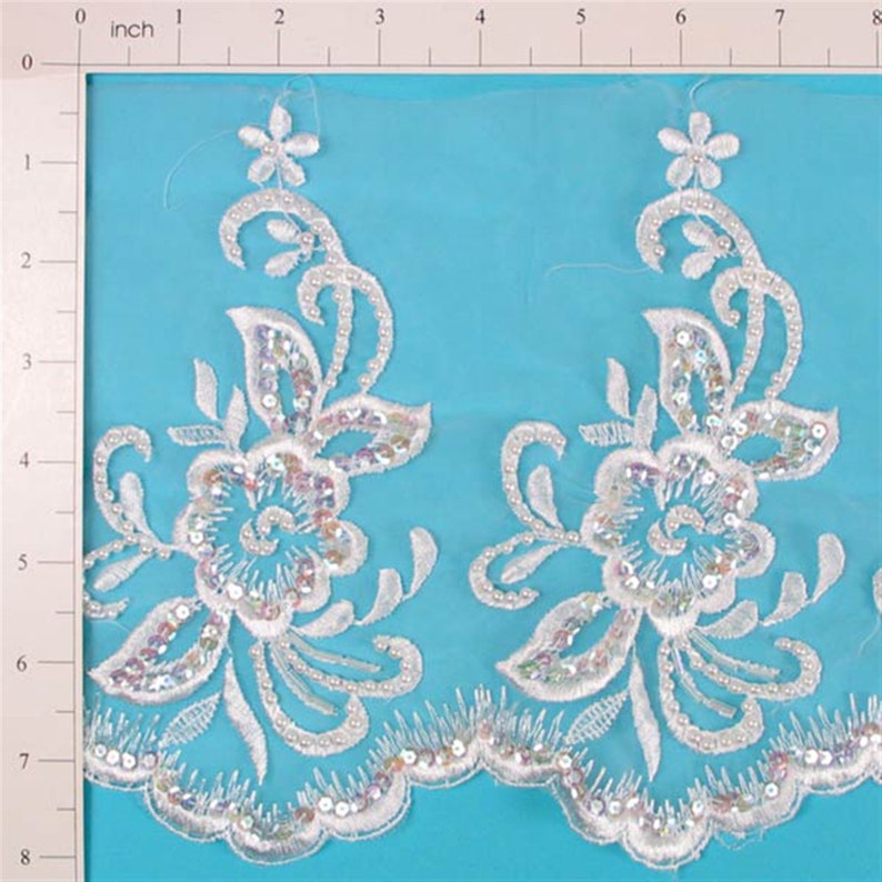 White Expo Vintage Pansy Bridal Lace Trim per yard