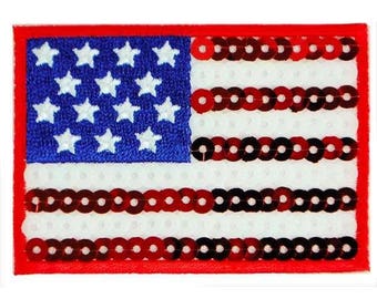 American Flag Iron-On Embroidered Sequin Applique by Expo-American Patriotic Patch for Denim Jeans or Jacket-Patch for T-Shirt