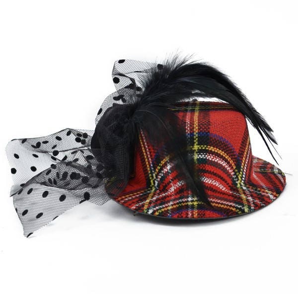 Bijou Plaid Fascinator Mini Top Hat