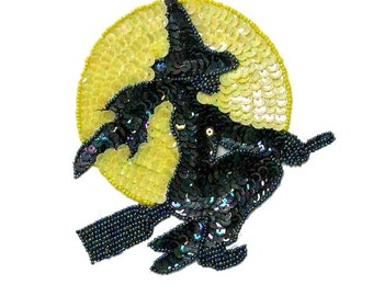 Witch And Moon Beaded Sequin Applique/Patch