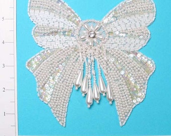 Vintage Bridal Bow With  Pearls Applique/Patch