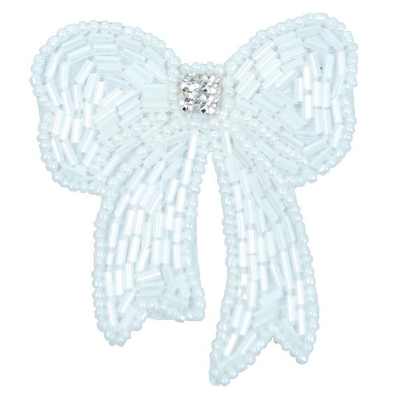 Beaded Bow With Rhinestone Center Applique/patch Etsy