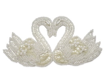 Vintage Bead and Sequin Swan Applique