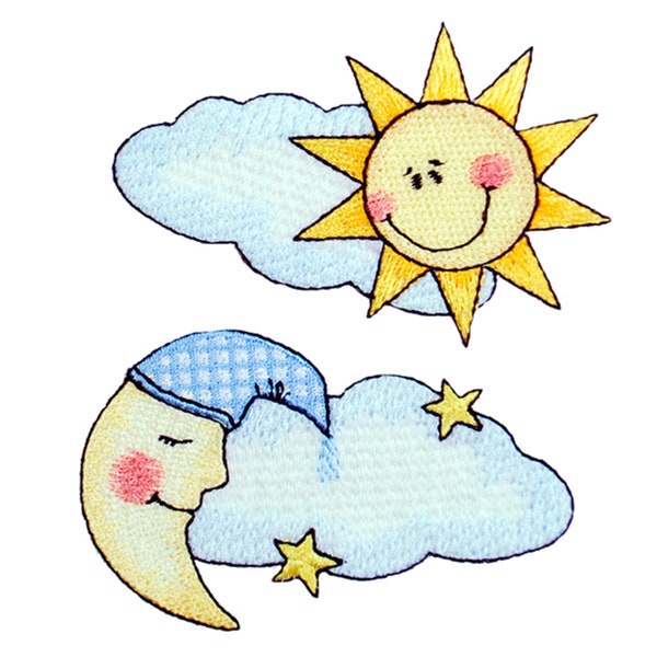 BaZooples Iron-on Patch Applique/Patch Moon Cloud and Sun Cloud Pack of 2