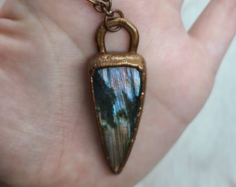 Pastel Pink & Purple Triangular Labradorite Copper Electroformed Pendant