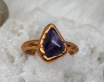 Tamaño 5 Anillo electroformado de cobre de amatista / Anillo de amatista caído / Anillo de amatista de cobre / Joyería de cobre / Anillo de amatista