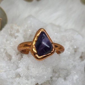 Tamaño 5 Anillo electroformado de cobre de amatista / Anillo de amatista caído / Anillo de amatista de cobre / Joyería de cobre / Anillo de amatista