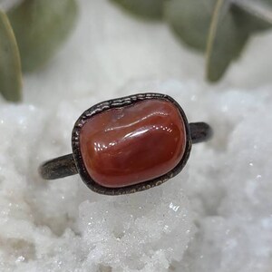 Size 8.5 Carnelian Copper Electroformed Ring | Natural Agate Copper Electroformed Ring | Tumbled Carnelian Copper Ring