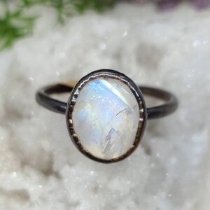 Size 10 Moonstone Ring | Copper Electroformed Moonstone | Rainbow Moonstone Copper Ring | Antiqued Copper Ring | Rainbow Moonstone Ring |