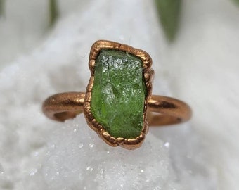 Size 6.5 Raw Peridot Copper Electroformed Ring | Rough Peridot Ring | Copper Electroformed Peridot | August Birthstone Ring | Copper Jewelry