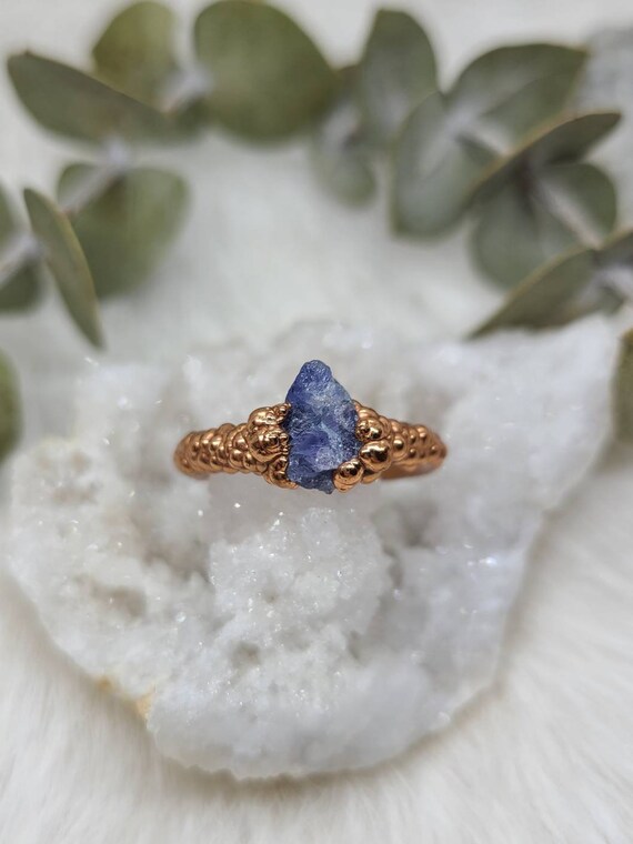 Size 4.5 Raw Sapphire Copper Electroformed Ring | Natural Blue Sapphire | Genuine Sapphire Crystal | Copper Sapphire Ring | Copper Rings