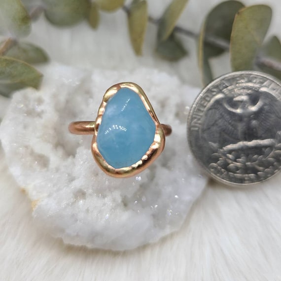Size 6 Aquamarine Copper Electroformed Ring | Natural Aquamarine Ring size 6 | March Birthstone | Genuine Aquamarine |
