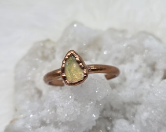 Size 6 Raw Opal Ring | Natural Ethiopian Welo Opal | Copper Electroformed Rough Opal Ring | Genuine Opal | Real Opal Ring | Fire Opal
