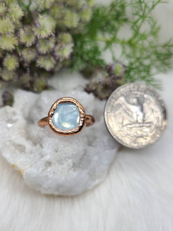 Size 4.5 Aquamarine Copper Electroformed Ring | Natural Aquamarine Ring size 4 1/2 | March Birthstone | Genuine Aquamarine |