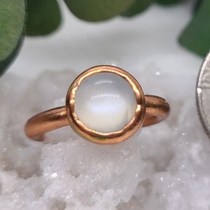 Size 6 White Moonstone Copper Electroformed Ring | Copper Moonstone Ring | Birthstone Ring | Copper Jewelry | Natural Gemstone Ring