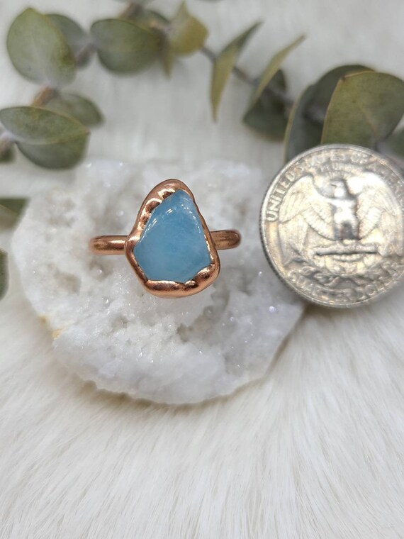 Size 7.5 Aquamarine Copper Electroformed Ring | Natural Aquamarine Ring size 7 1/2 | March Birthstone | Genuine Aquamarine |