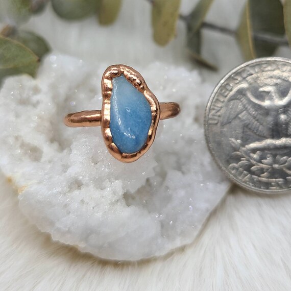 Size 5.5 Aquamarine Copper Electroformed Ring | Natural Aquamarine Ring size 5 1/2 | March Birthstone | Genuine Aquamarine |