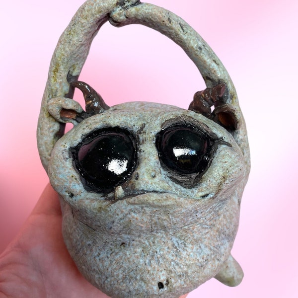 Ceramic Wall Hanging Monster- Handmade sculpture, creepy cute, pottery, wall art, happy monster