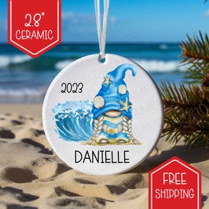 beach gnome female ornament ceramic vacation tropical custom name personalized