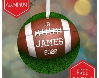 football ornament thin aluminum name year and jersey number custom gift