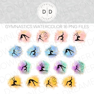 sublimatie clipart gymnastiek aquarel glitter png transparante digitale bestanden 16 in set