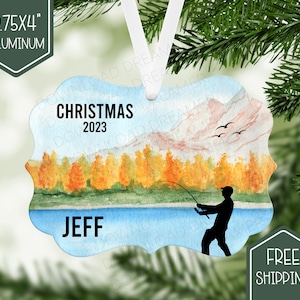 fishing ornament thin aluminum shore fisherman custom name