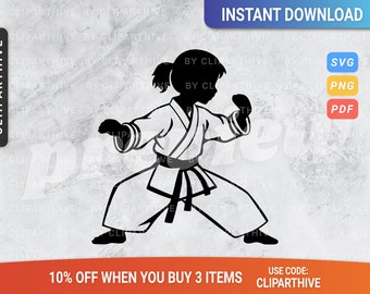 Karate Girl SVG Silhouette Vector PNG Files Cricut Black Belt Fighting Kung Fu Printable PDF Instant Download