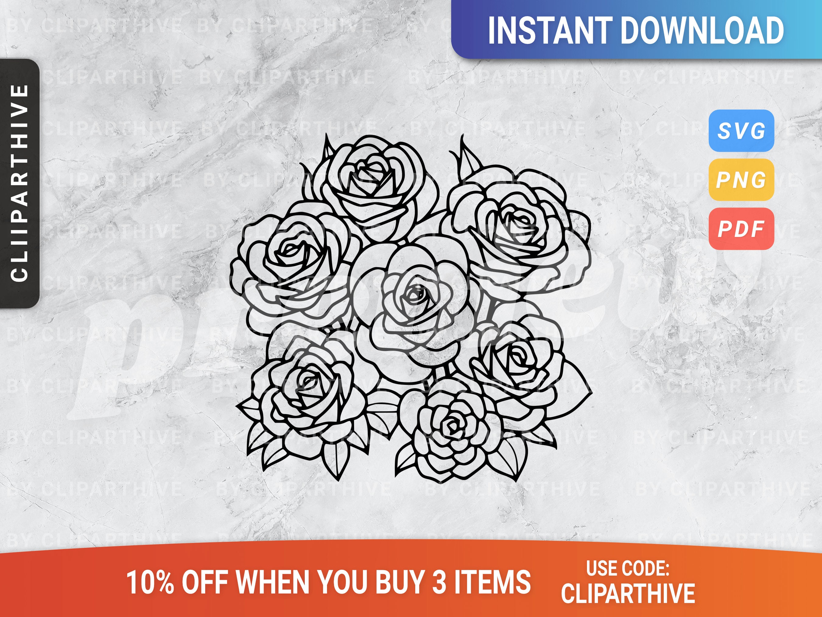 Rose SVG File, Roses PNG Clipart, Lineart Vector Flowers Cut Files ...