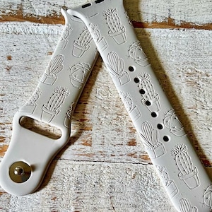 Bracelet de montre Apple en silicone cactus gravé au laser, bracelet de montre bohème désert, bracelet de montre succulent, convient à toutes les tailles de montre Apple