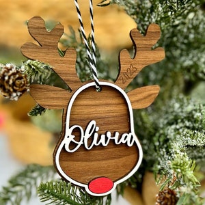 Santa&#39;s Reindeer custom name Christmas Ornament, Rudolph Ornament, Rudolph The Red Nose Reindeer Wood Ornament, Handmade ornament
