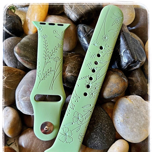 Wildflower Laser Engraved Silicone Watch Band | Laser Engraved Band | Watch Band Design | Compatible Apple Watch Series 7/6/5/4/3/2/1