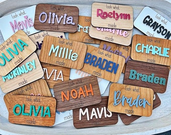 Personalized Child Artwork Magnet | Engraved Plywood, Acrylic Name