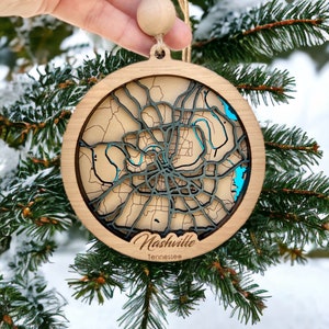 Custom City Map Ornament, Create Your Own Custom City Map Christmas Ornament, Handmade Laser Engraved Layered Ornament; City Street Map Gift