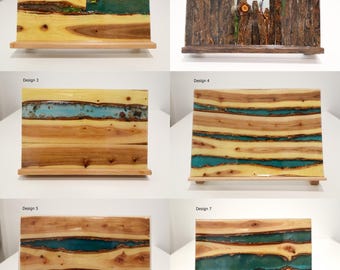 Wood Tablet Stand – Fully Adjustable Angle | Handmade Wood & Resin Epoxy Art | Ideal Gift