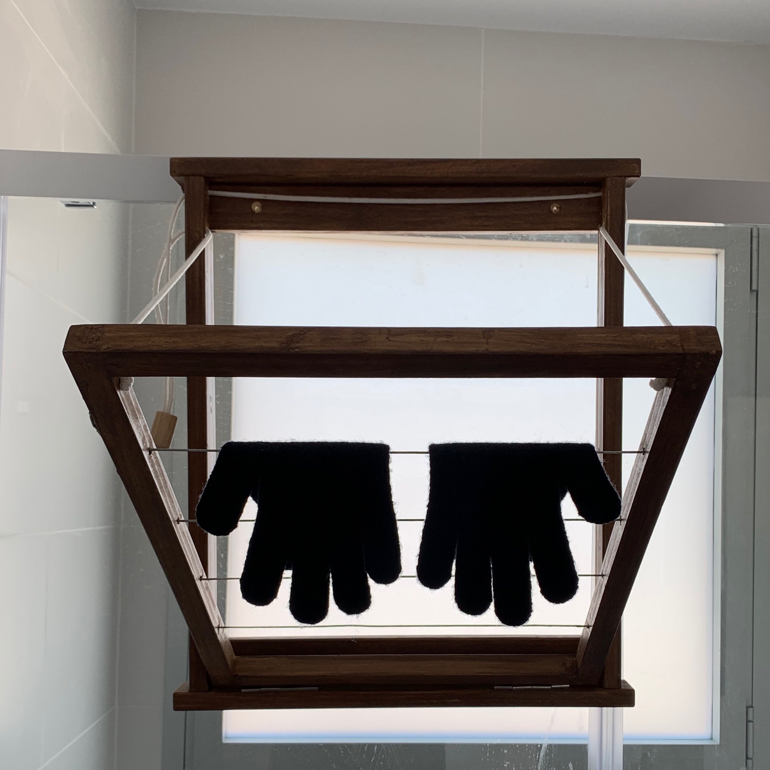 Wood Drying Rack Wall Mounted Clothes Line Laundry Organizer Etsy